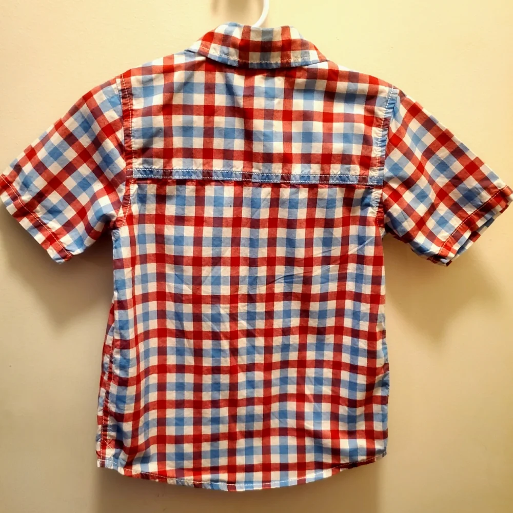 Oshkosh - Red, White, Blue, Button Down Collar Pocket Shirt 4/5T